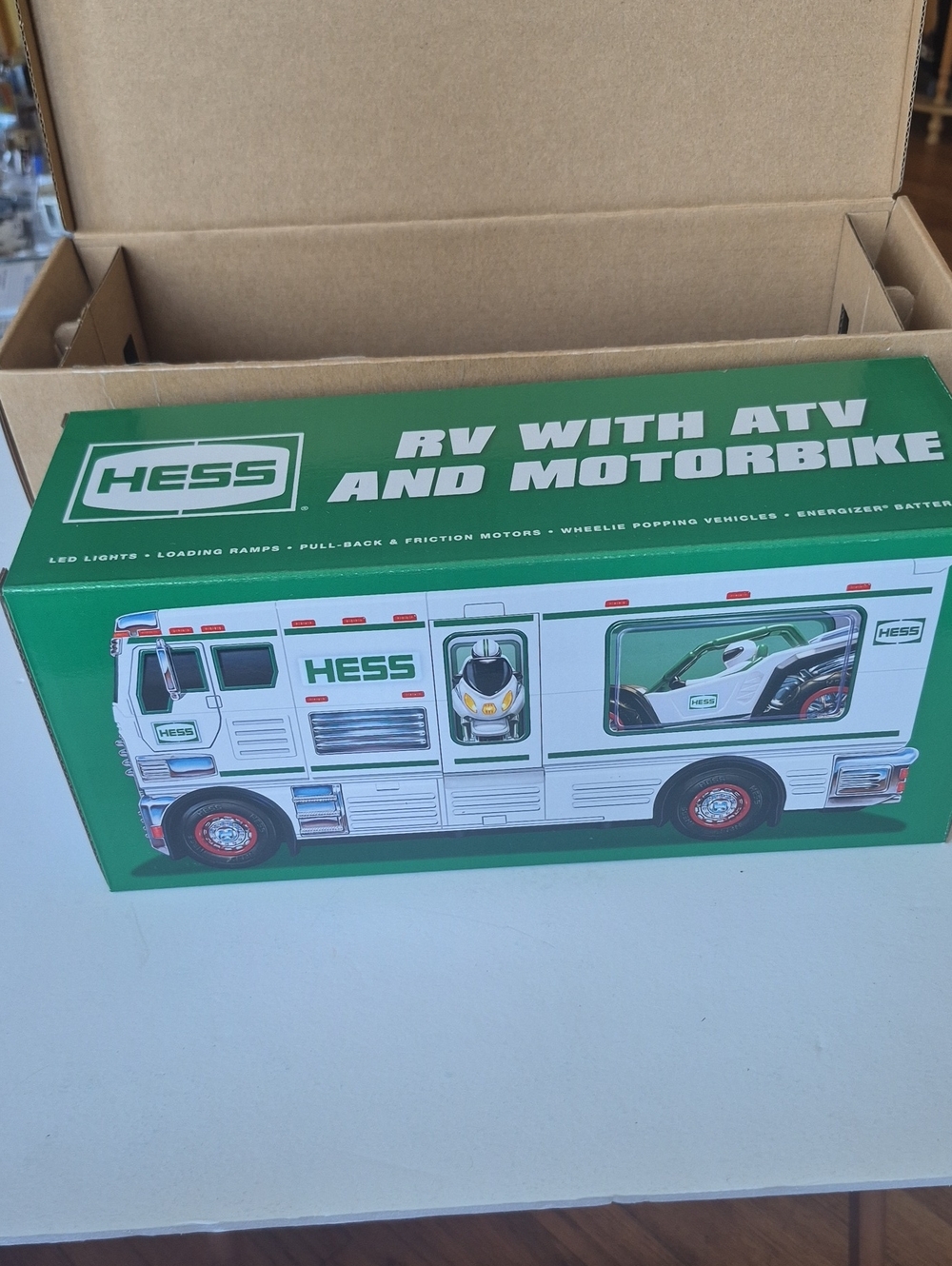 HESS New Green and White RV with ATV and Motorbike - Kids Toy Vehicle Hess 2018